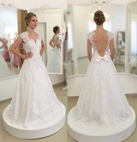 white cap sleeve wedding dress