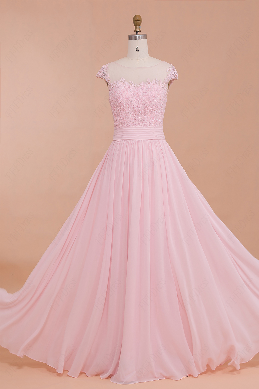 Classy Modest Pink Prom Dresses Cap Sleeves Bridesmaid Dresses