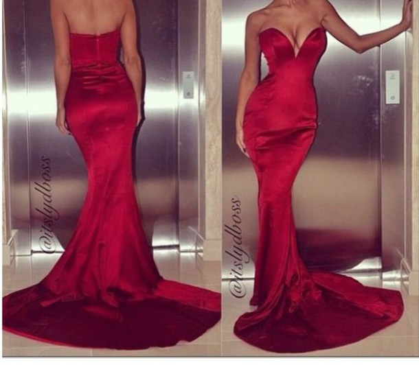 red silk evening dress