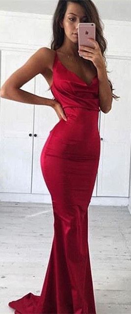 tight red mermaid prom dress