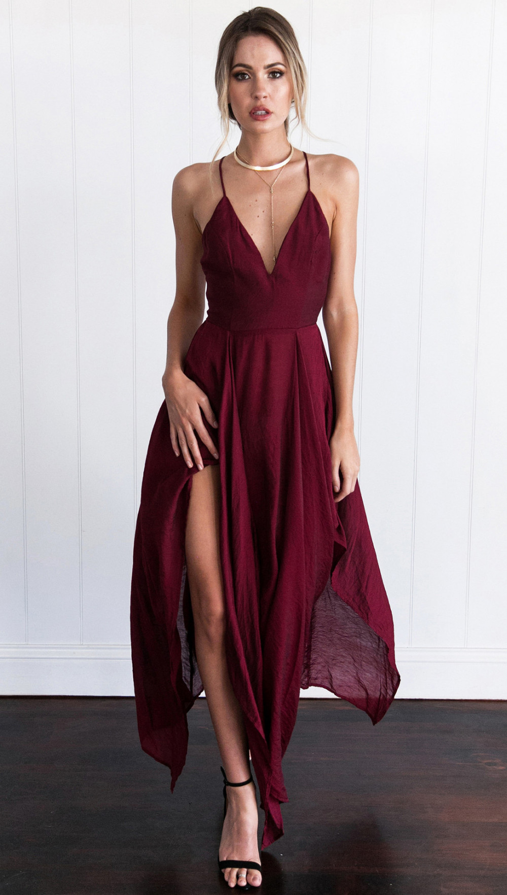 wine red party dress