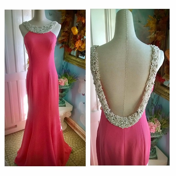 Pink Backless Prom Dresses,Open Back Prom Gowns, Pink Prom Dresses