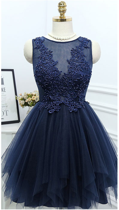 navy blue short prom dress