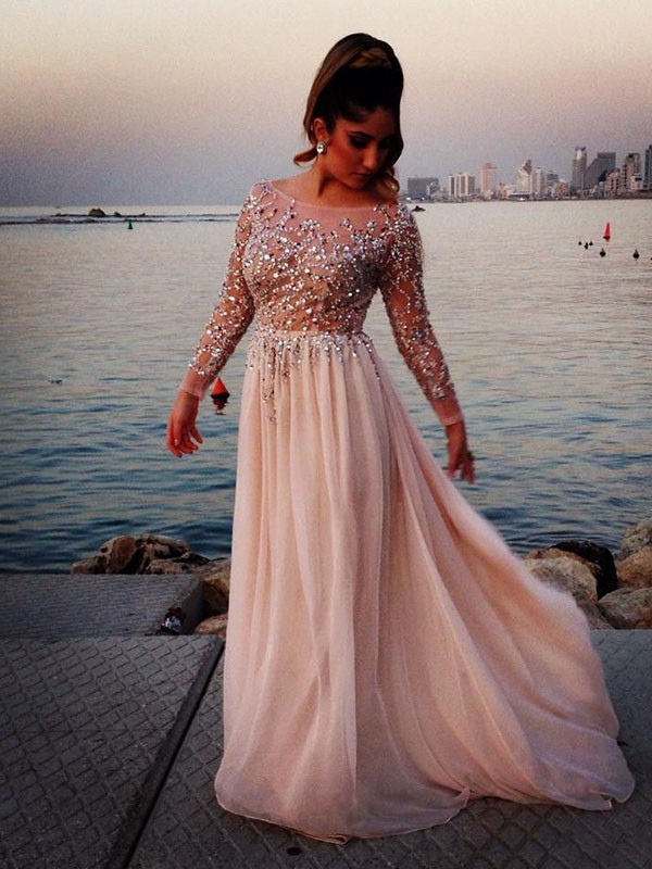 Light Pale Pink Prom Dresses beaded Prom Gowns pink Prom Dresses